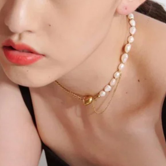 New 18K Gold Natural Pearl Heart Chain Necklace - Picture 16 of 16